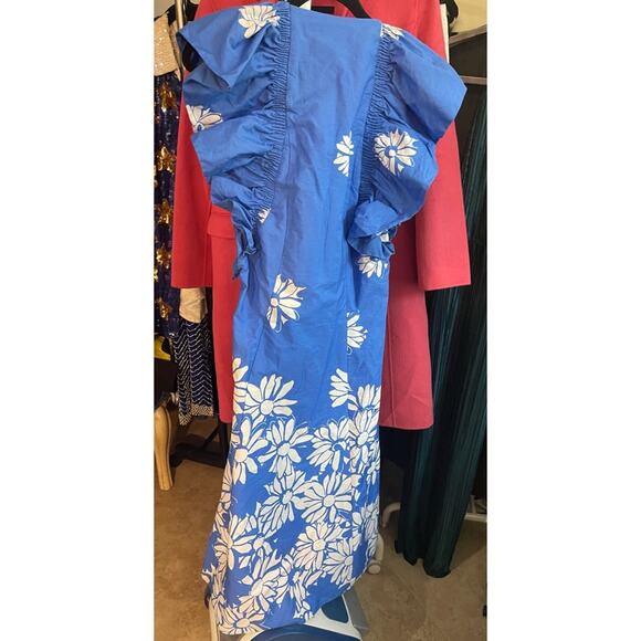 NEW ZARA 100% Cotton Flower Printed Blue Ruffle Dress - Picture 12 of 14